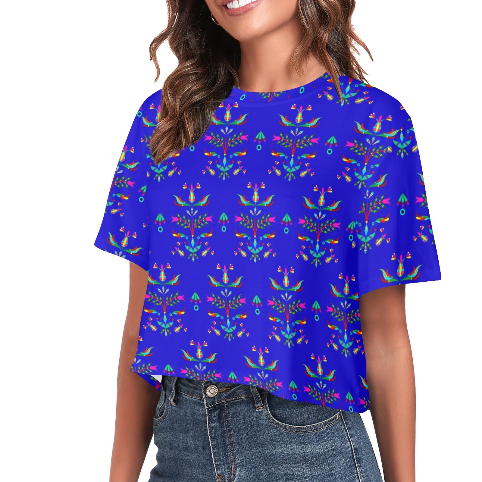 Dakota Damask Blue Women's Cropped T-shirt