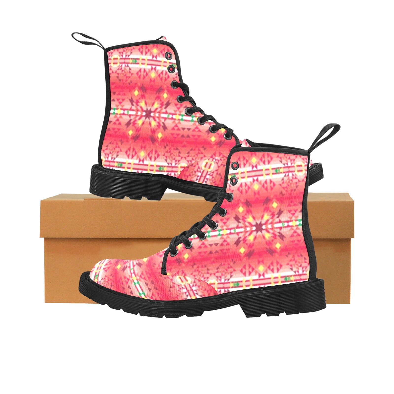 Red Pink Star Boots for Men (Black)