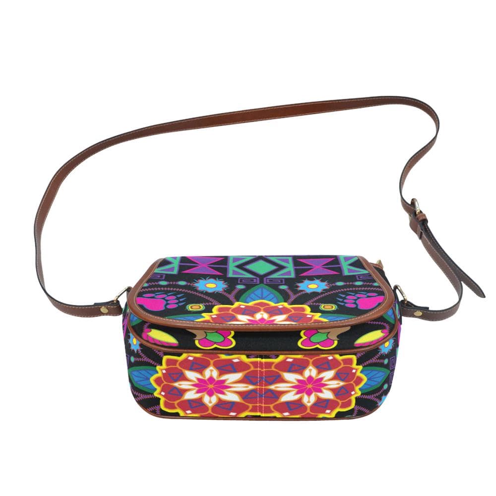 Geometric Floral Winter - Black Saddle Bag/Small (Model 1649) Full Customization
