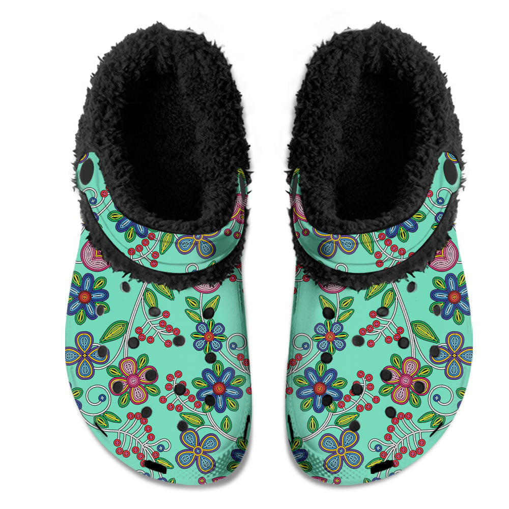 Midnight Garden Turquoise Muddies Unisex Clog Shoes with Soft Fleece Fur Lining