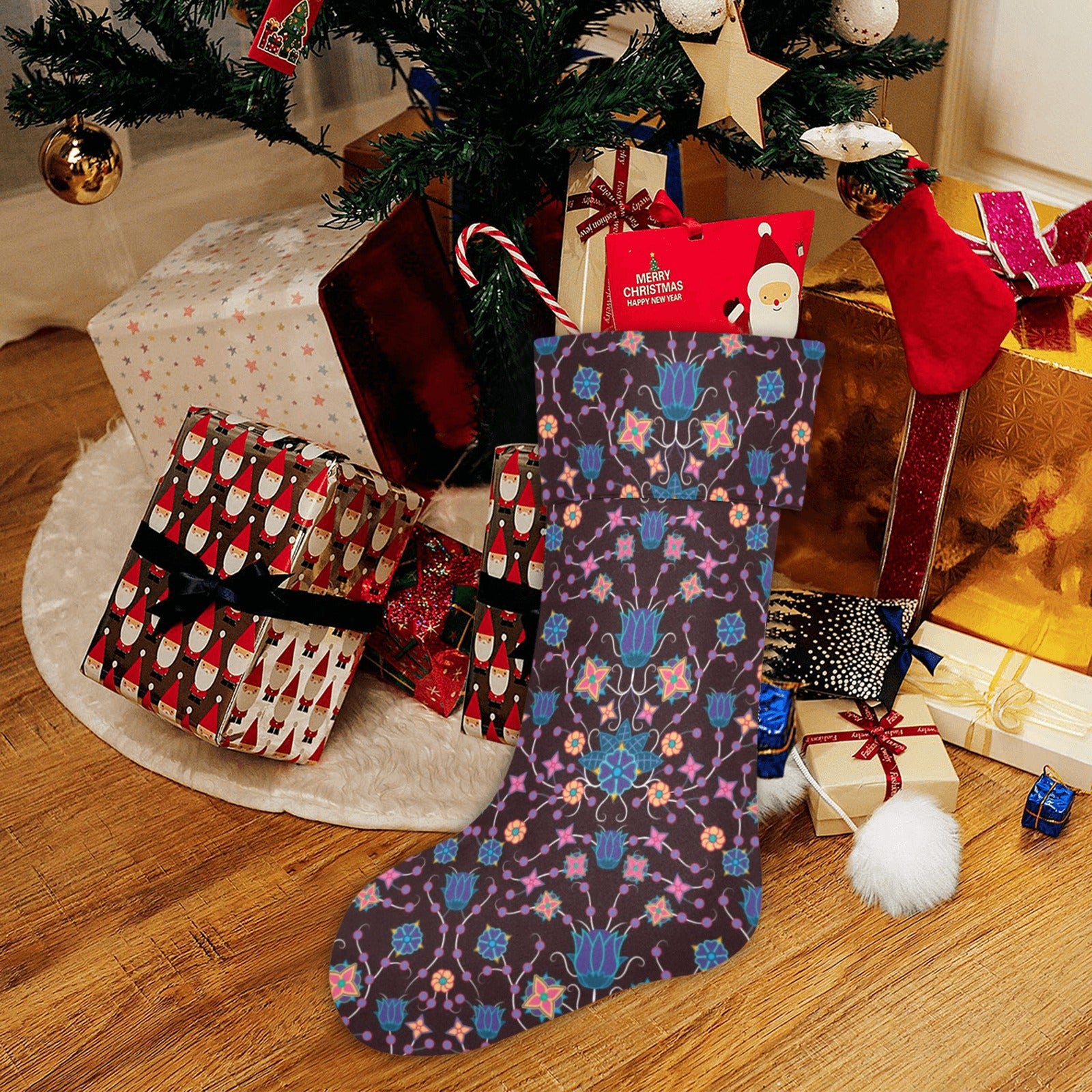 Floral Damask Purple Christmas Stocking