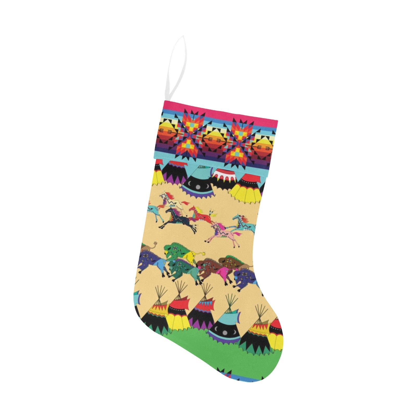 Horses and Buffalo Ledger Pink Christmas Stocking