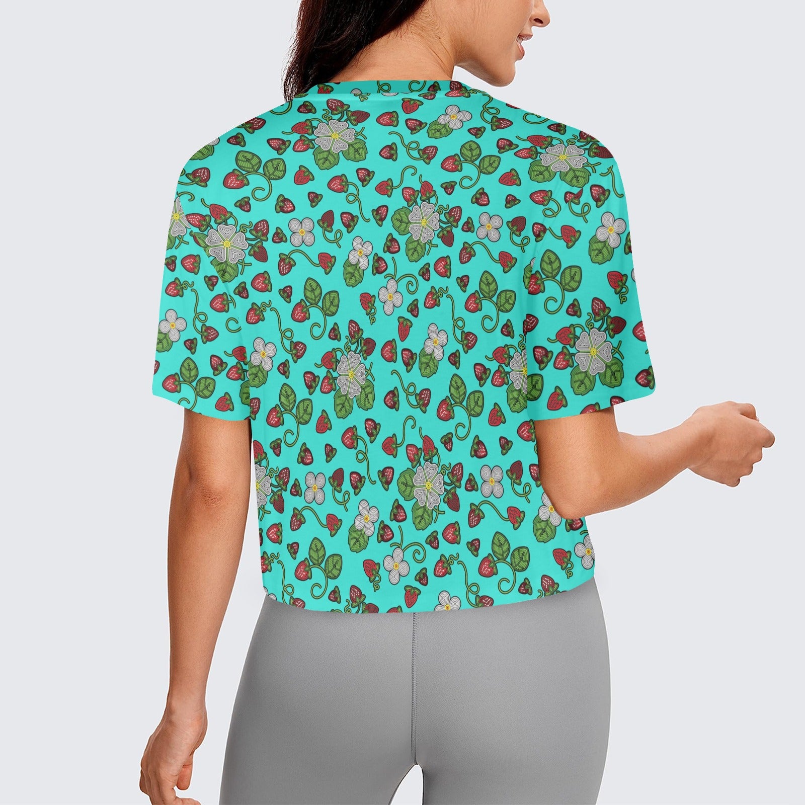 Strawberry Dreams Turquoise Women's Cropped T-shirt