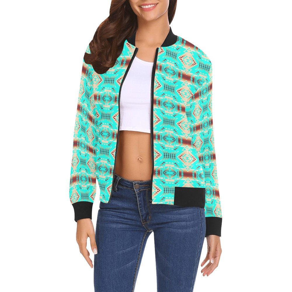 Gathering Earth Turquoise All Over Print Bomber Jacket for Women