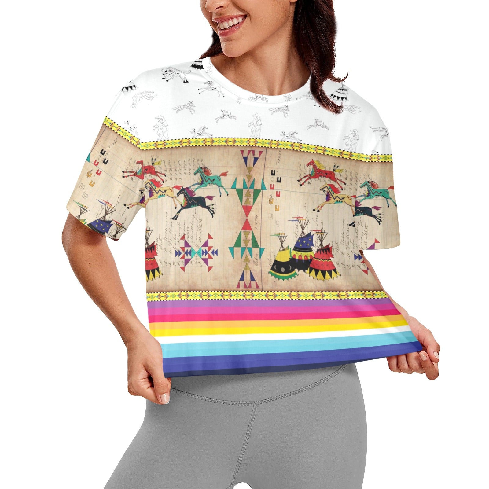 Horses Running White Clay Women's Cropped T-shirt