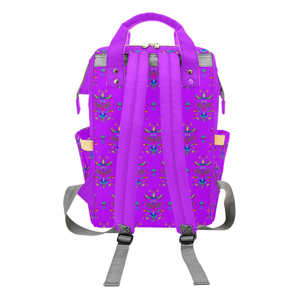 Dakota Damask Purple Multi-Function Diaper Backpack/Diaper Bag