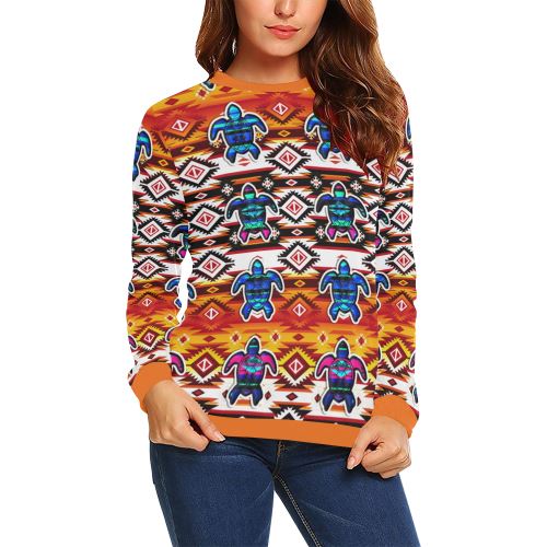 Adobe Fire Turtle All Over Print Crewneck Sweatshirt for Women (Model H18) Crewneck Sweatshirt for Women (H18) e-joyer