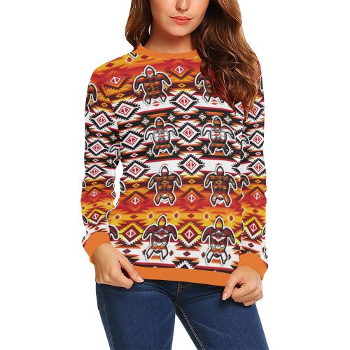 Adobe Fire Turtle All Over Print Crewneck Sweatshirt for Women (Model H18) Crewneck Sweatshirt for Women (H18) e-joyer
