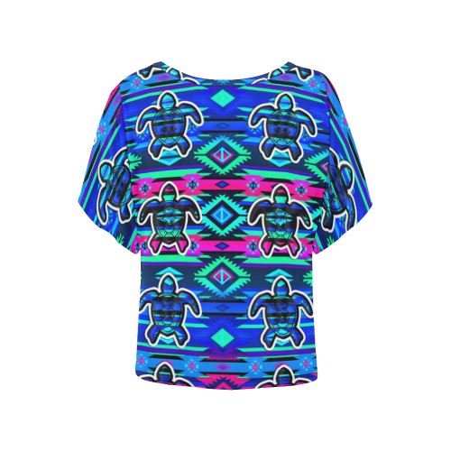 Adobe Sunset Turtle Women's Batwing-Sleeved Blouse T shirt (Model T44) Women's Batwing-Sleeved Blouse T shirt (T44) e-joyer