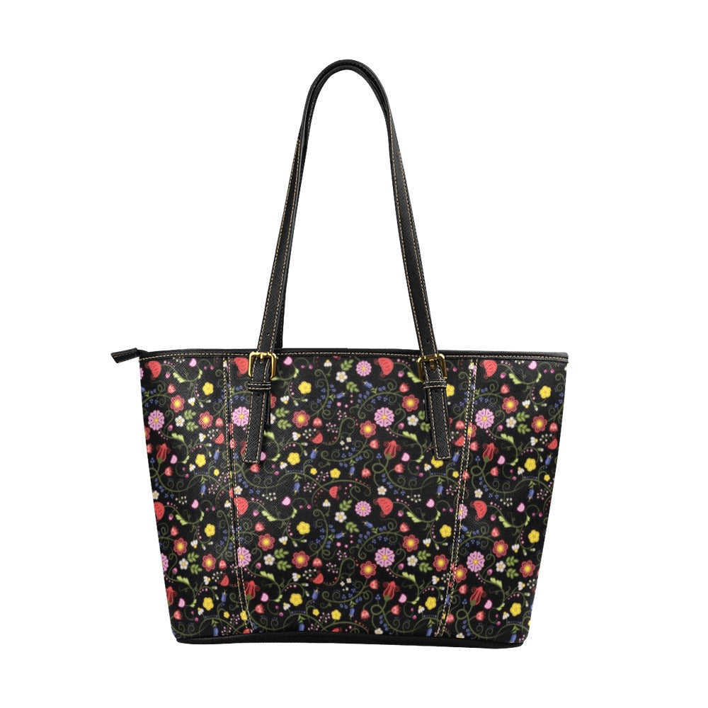Nipin Blossom Midnight Leather Tote Bag/Large