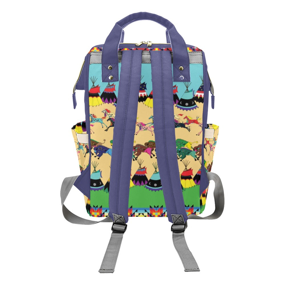 Horses and Buffalo Ledger Blue Multi-Function Diaper Backpack/Diaper Bag