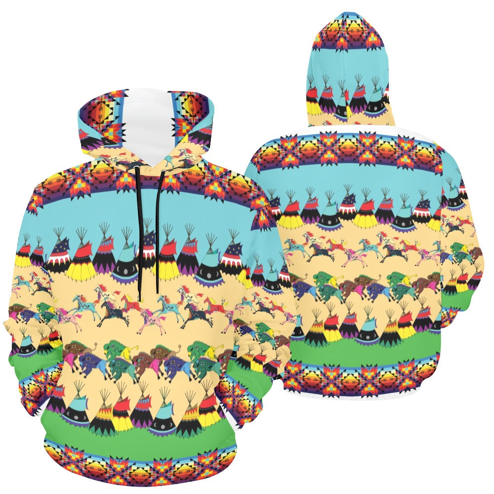 Horses and Buffalo Ledger White Hoodie for Women (USA Size)