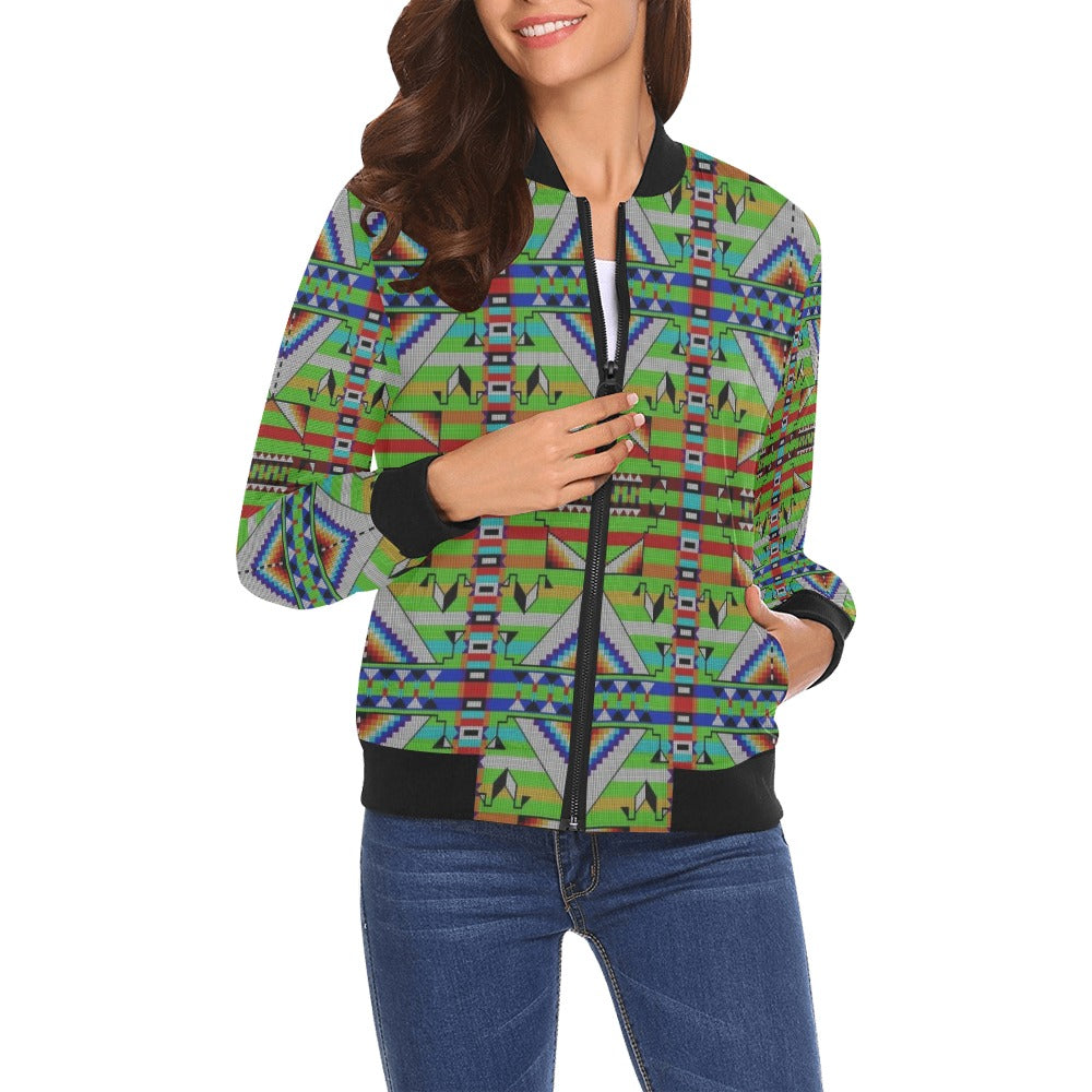 Medicine Blessing Lime Green All Over Print Bomber Jacket for Women