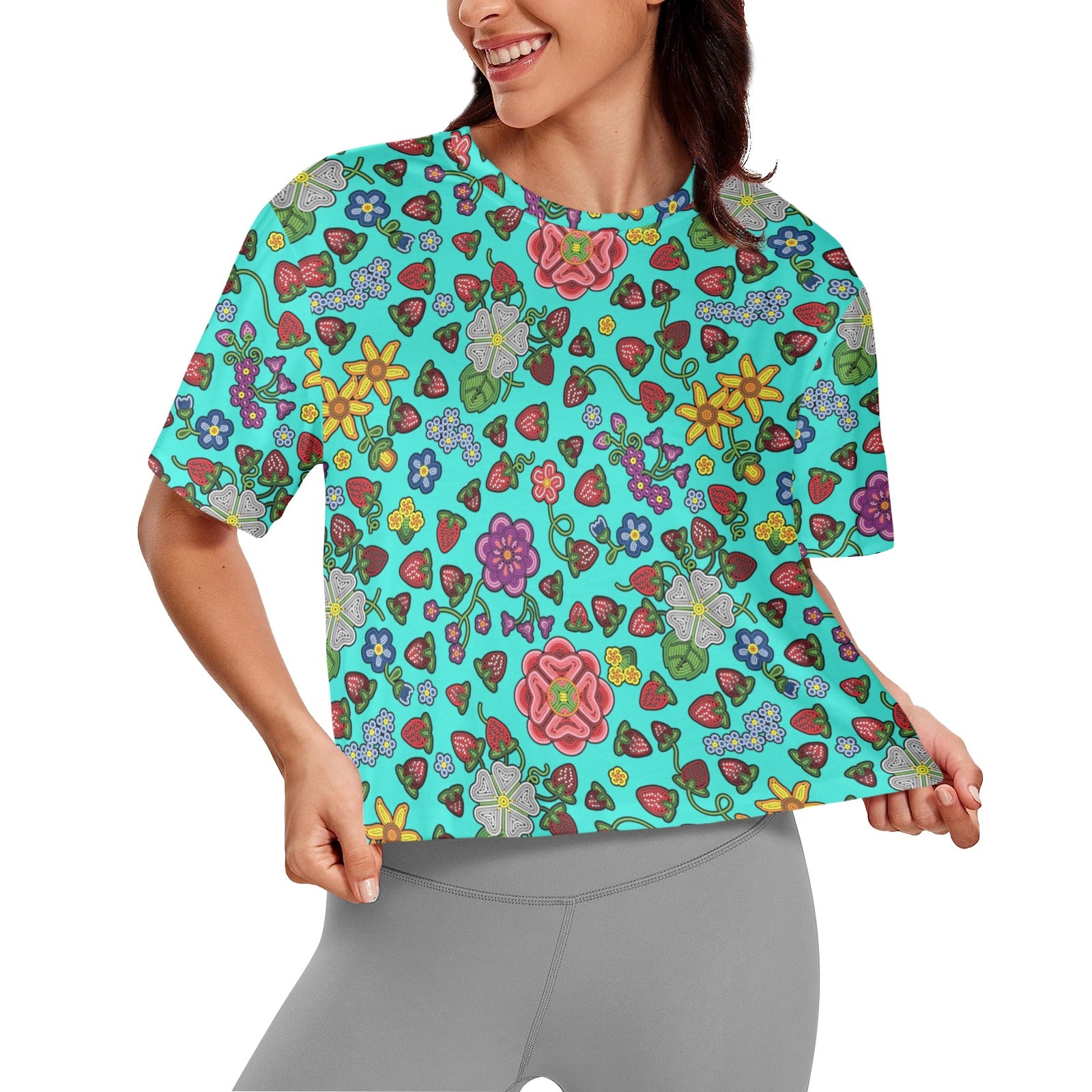 Berry Pop Turquoise Women's Cropped T-shirt