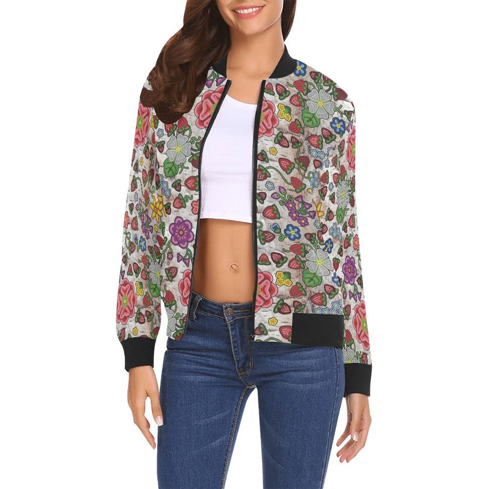 Berry Pop Br Bark All Over Print Bomber Jacket for Women