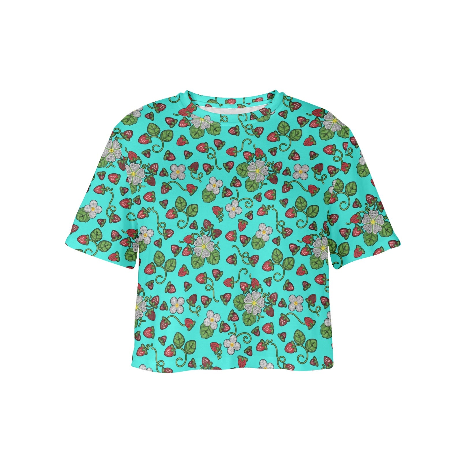 Strawberry Dreams Turquoise Women's Cropped T-shirt