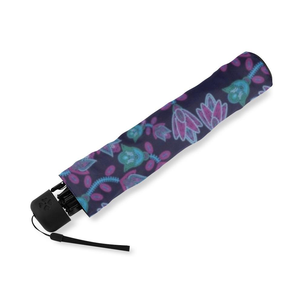 Beaded Blue Nouveau Foldable Umbrella (Model U01) Foldable Umbrella e-joyer