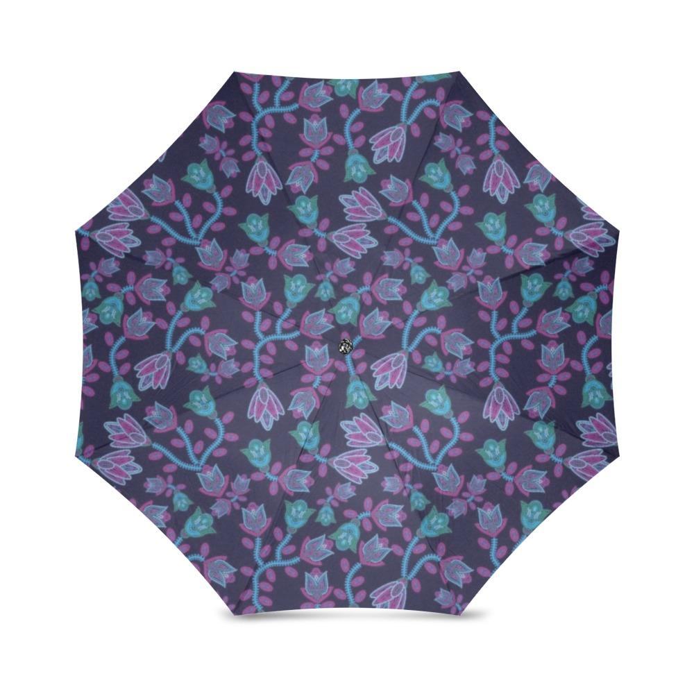 Beaded Blue Nouveau Foldable Umbrella (Model U01) Foldable Umbrella e-joyer