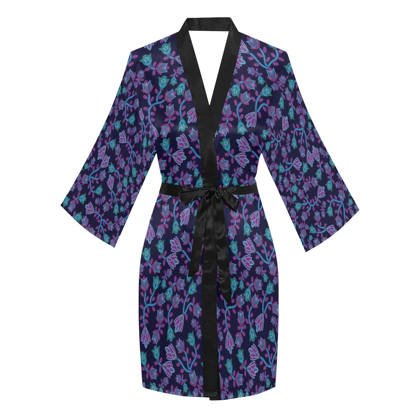 Beaded Blue Nouveau Long Sleeve Kimono Robe Long Sleeve Kimono Robe e-joyer 