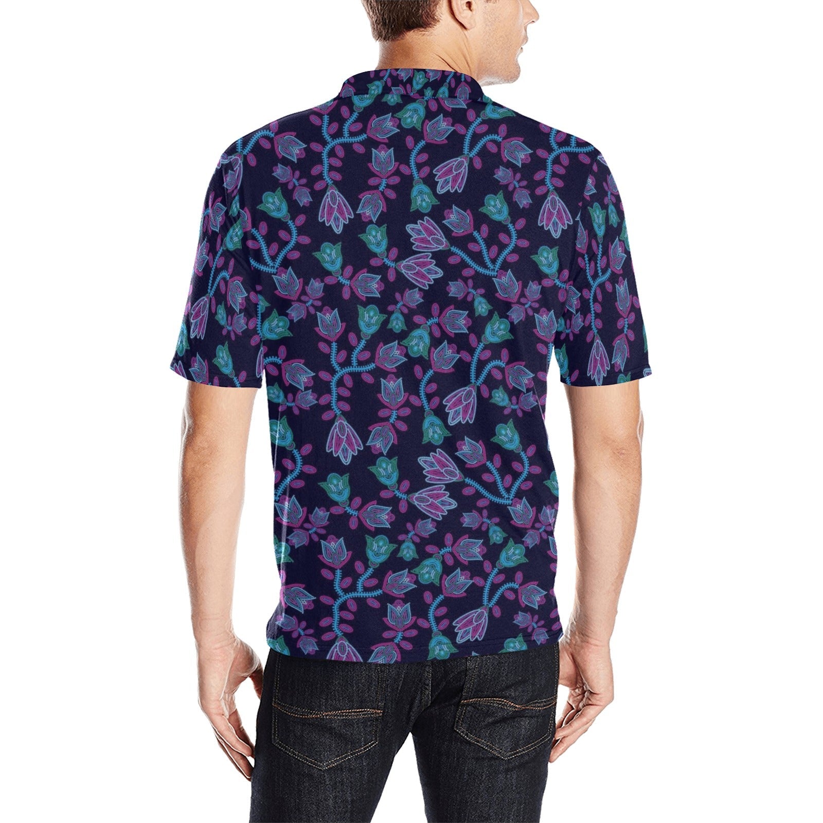 Beaded Blue Nouveau Men's All Over Print Polo Shirt (Model T55) Men's Polo Shirt (Model T55) e-joyer 