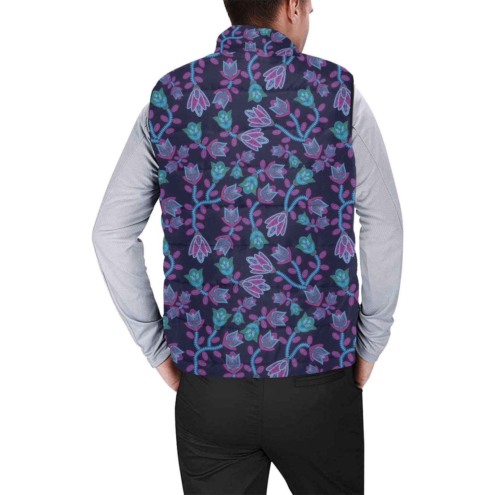 Beaded Blue Nouveau Men's Padded Vest Jacket (Model H44) Men's Padded Vest Jacket (H44) e-joyer