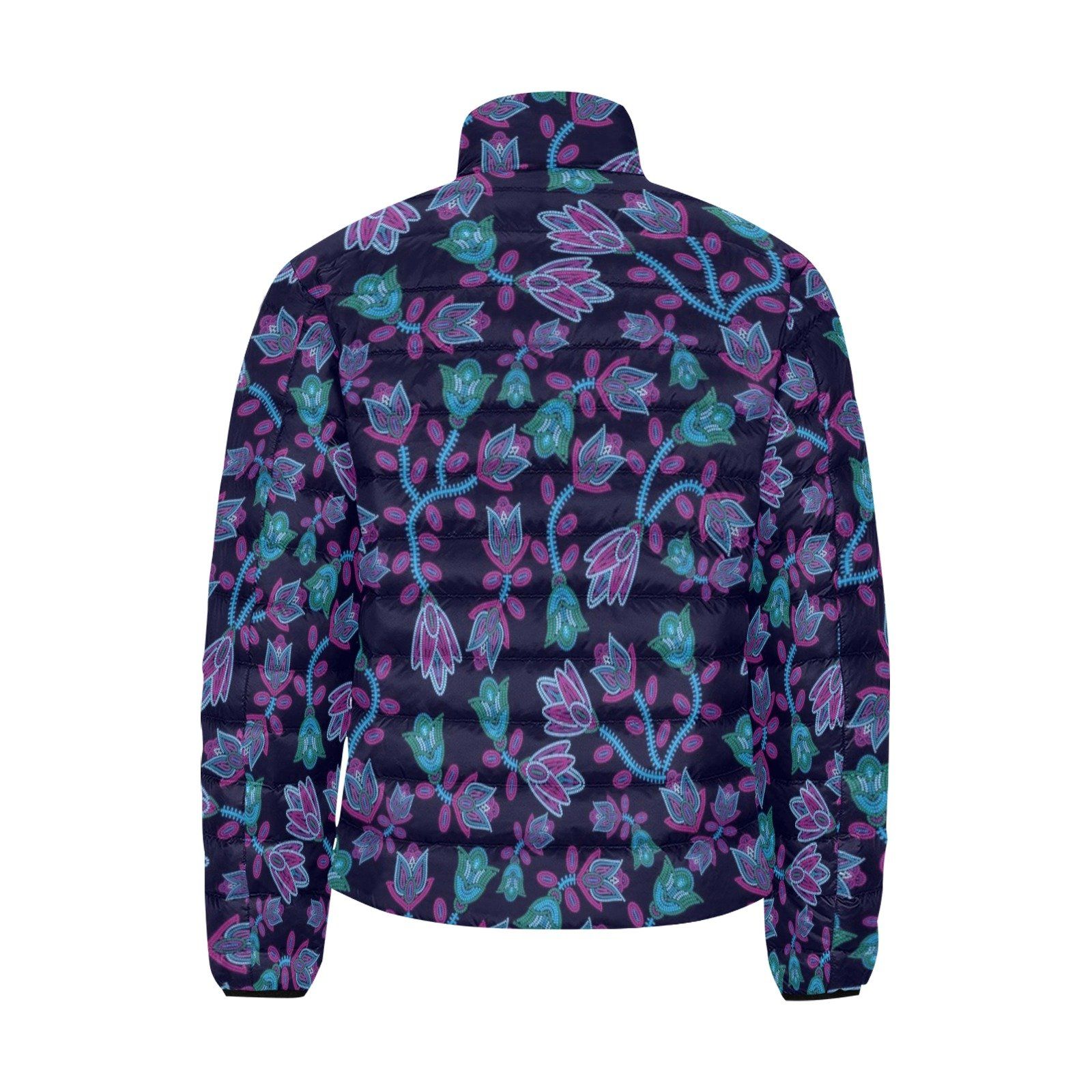 Beaded Blue Nouveau Men's Stand Collar Padded Jacket (Model H41) Men's Stand Collar Padded Jacket (H41) e-joyer