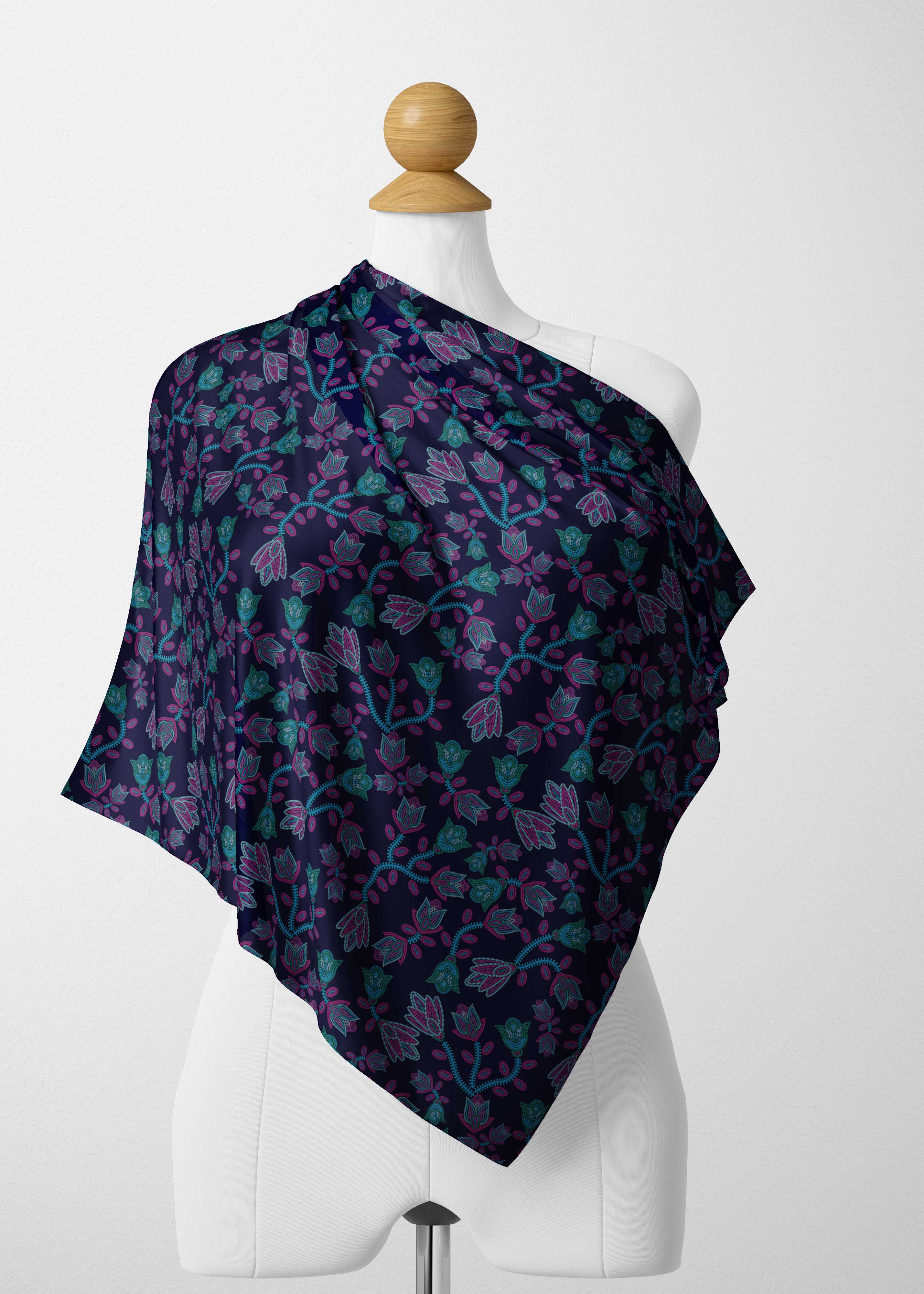 Beaded Blue Nouveau Satin Shawl Scarf 49 Dzine