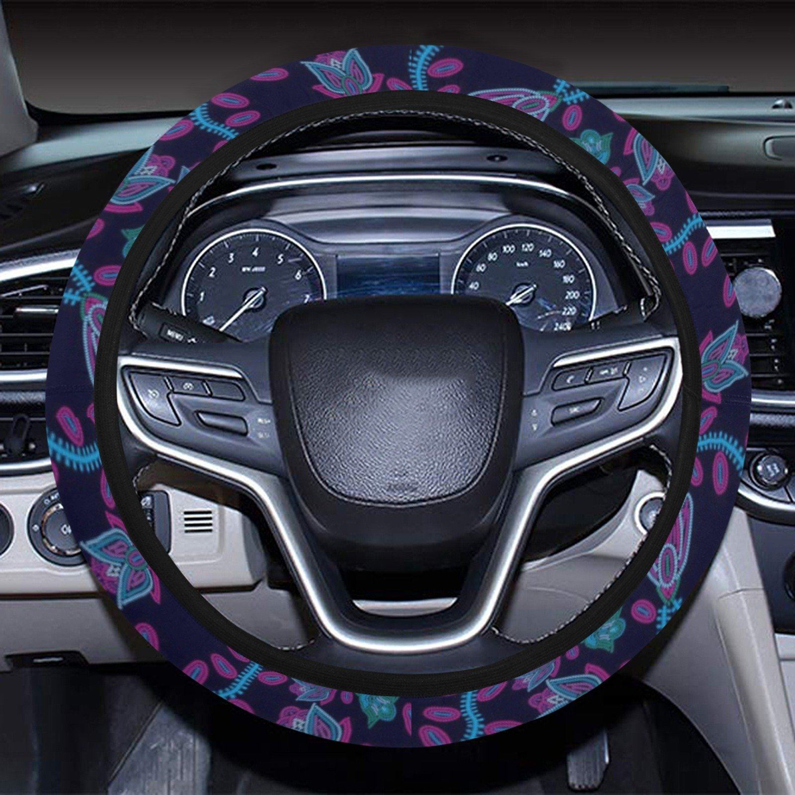 Beaded Blue Nouveau Steering Wheel Cover with Elastic Edge Steering Wheel Cover with Elastic Edge e-joyer 