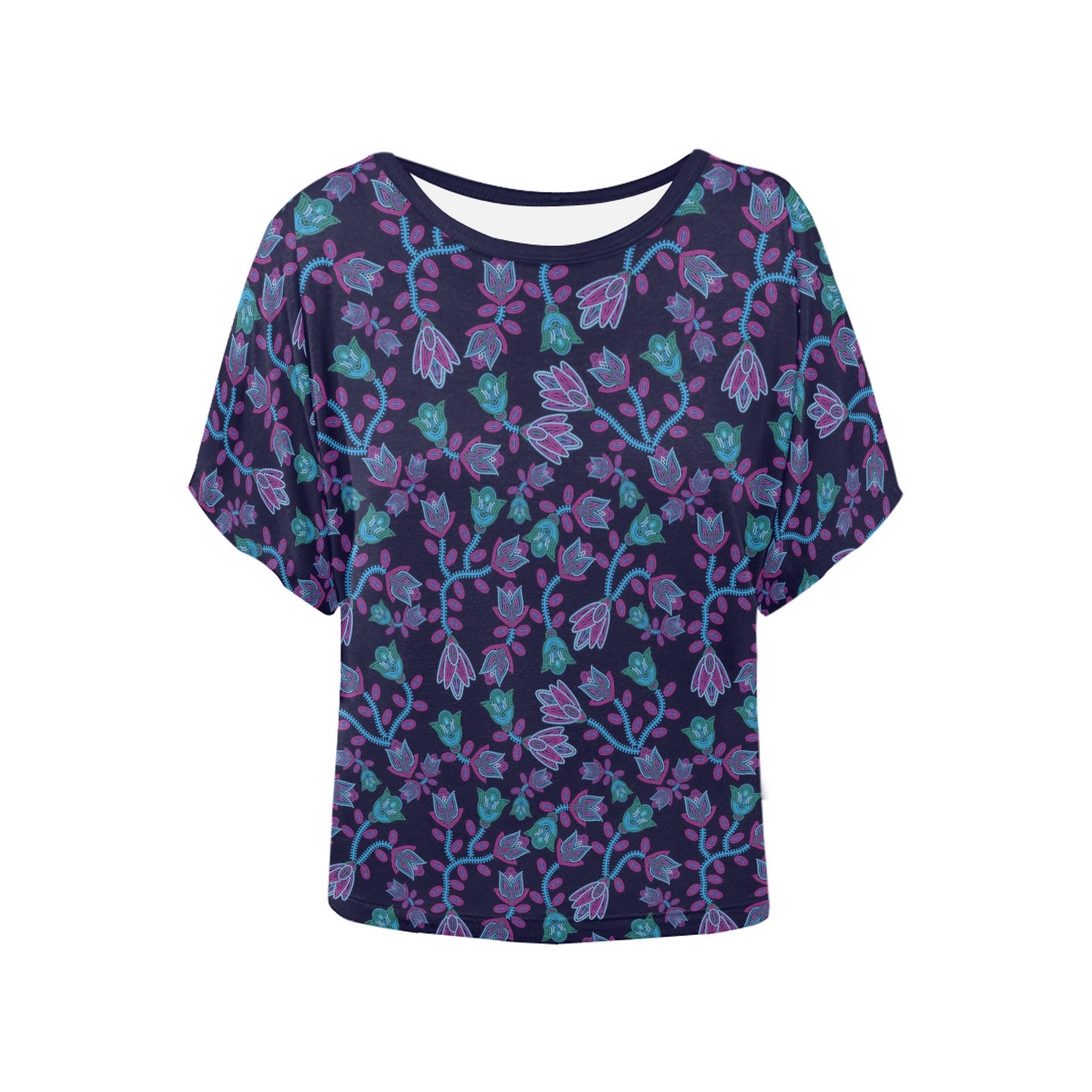 Beaded Blue Nouveau Women's Batwing-Sleeved Blouse T shirt (Model T44) Women's Batwing-Sleeved Blouse T shirt (T44) e-joyer