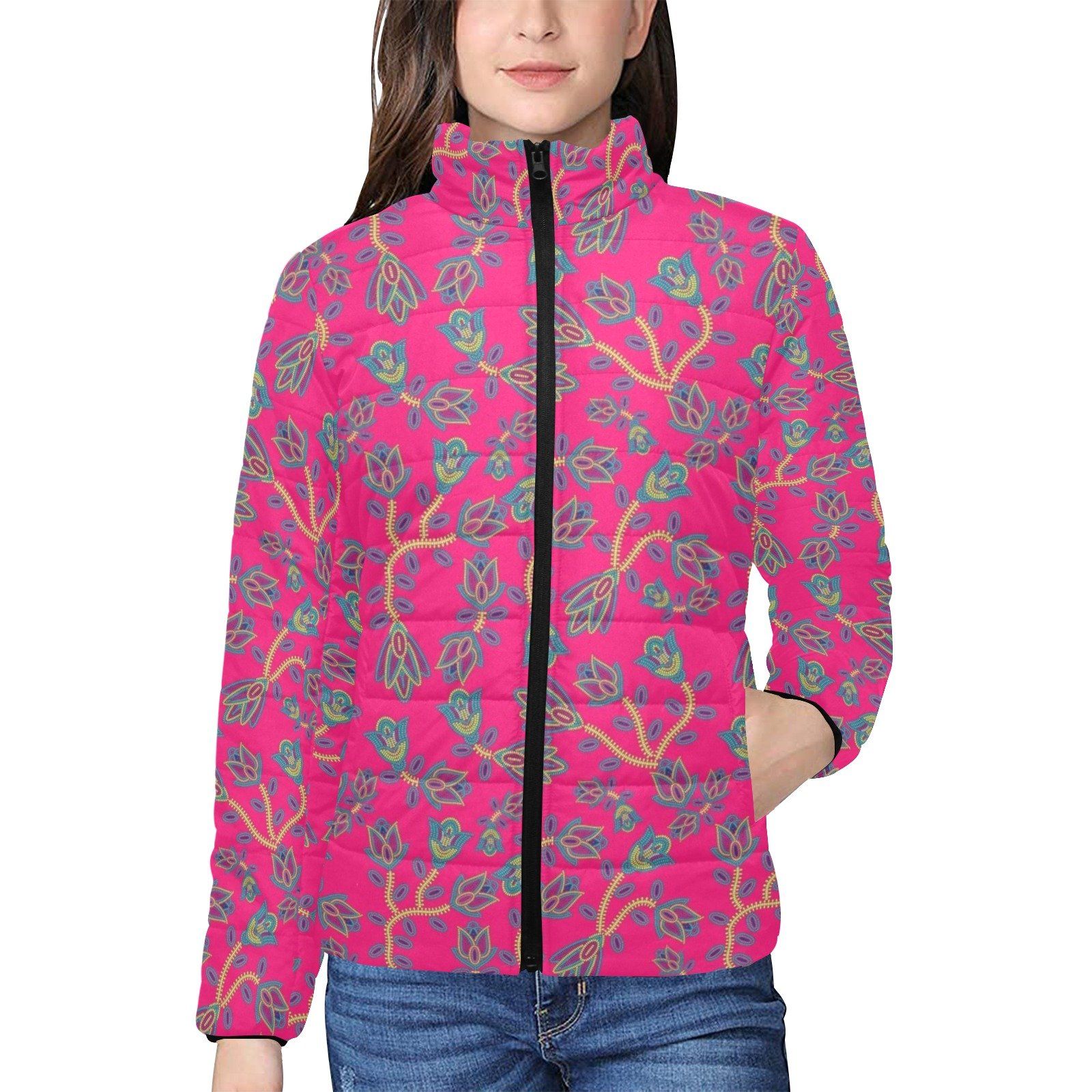 Beaded Lemonade Women's Stand Collar Padded Jacket (Model H41) jacket e-joyer 