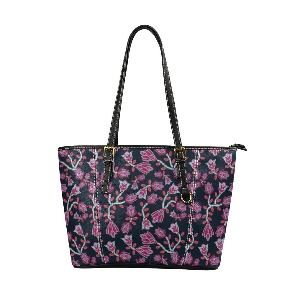 Beaded Pink Leather Tote Bag/Large (Model 1640) Leather Tote Bag (1640) e-joyer