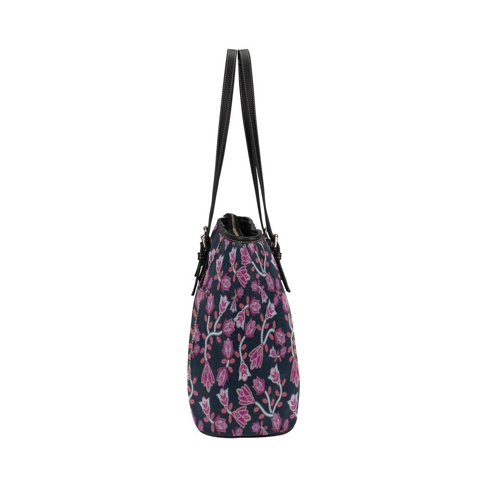 Beaded Pink Leather Tote Bag/Large (Model 1640) Leather Tote Bag (1640) e-joyer