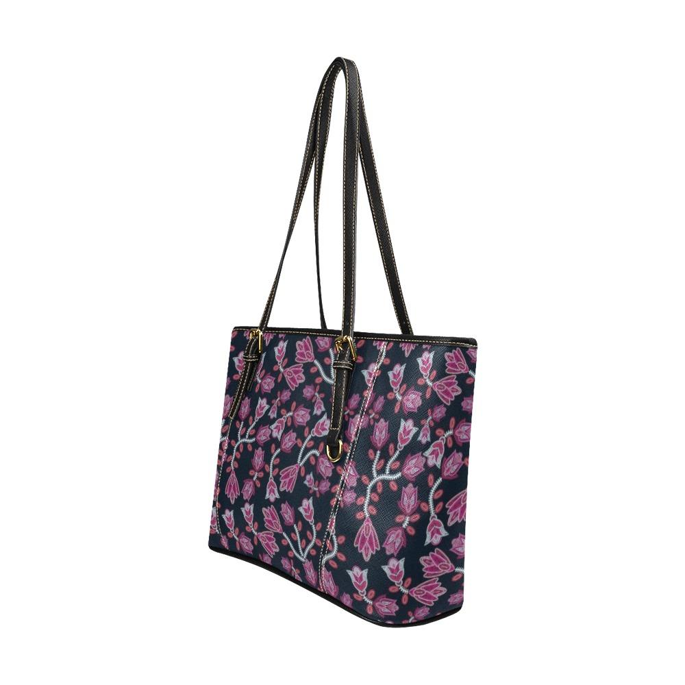 Beaded Pink Leather Tote Bag/Large (Model 1640) Leather Tote Bag (1640) e-joyer