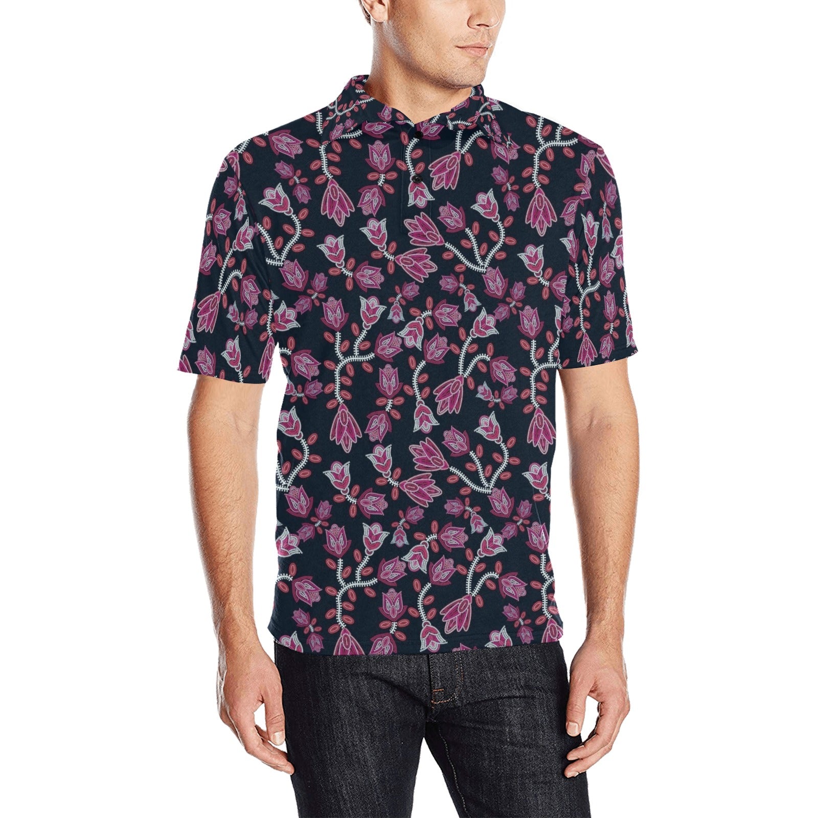 Beaded Pink Men's All Over Print Polo Shirt (Model T55) Men's Polo Shirt (Model T55) e-joyer