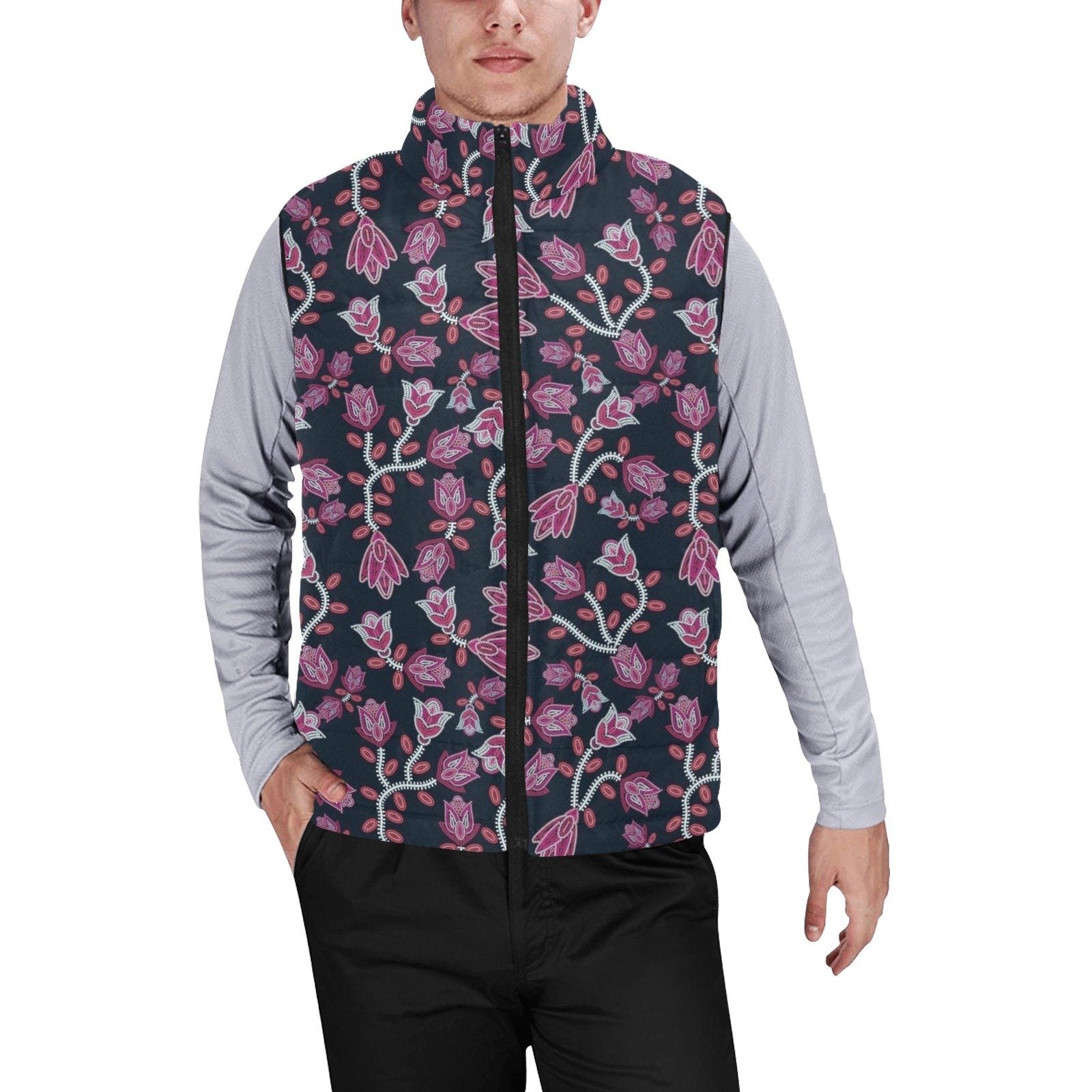 Beaded-Pink Men's Padded Vest Jacket (Model H44) Men's Padded Vest Jacket (H44) e-joyer