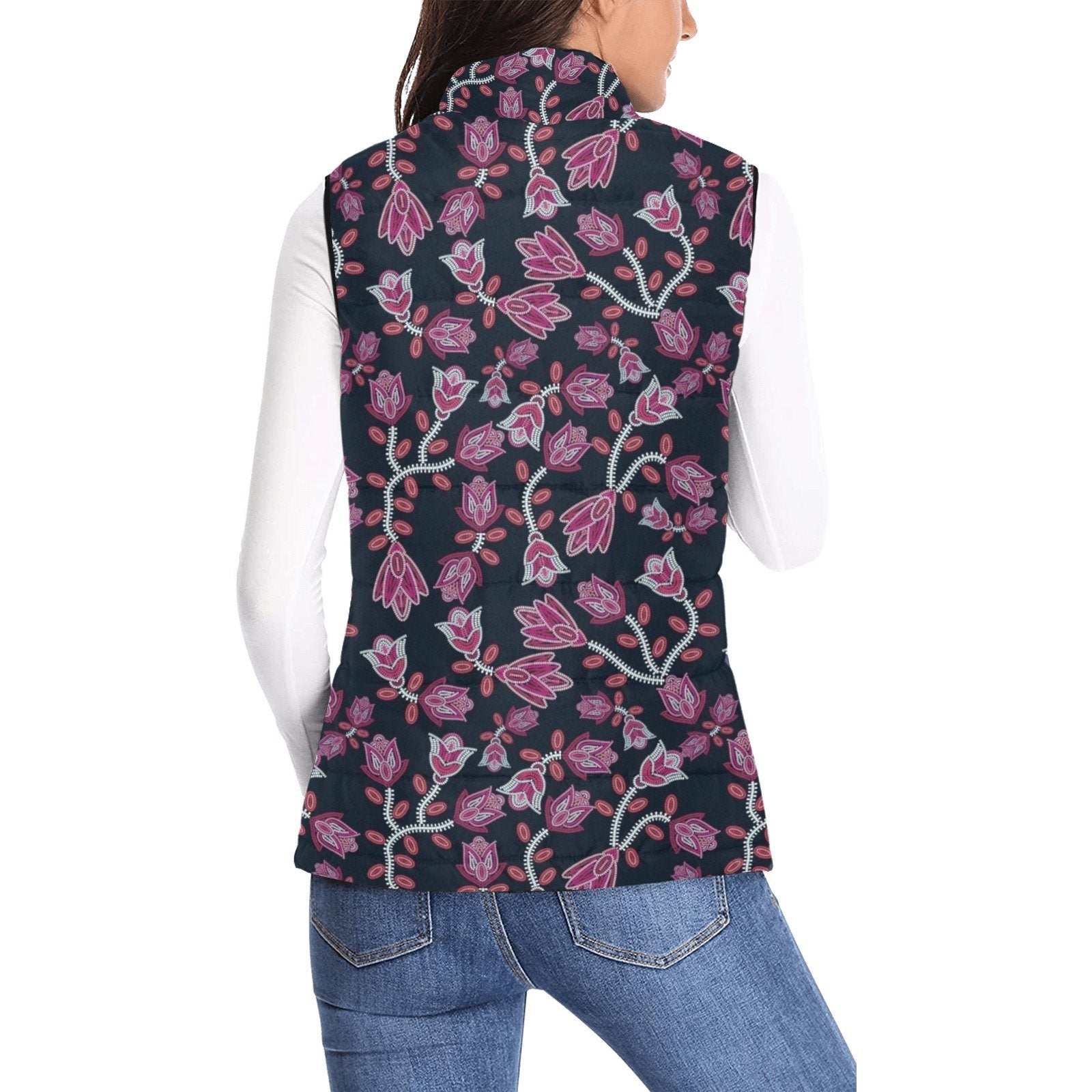 Beaded Pink Women's Padded Vest Jacket (Model H44) Women's Padded Vest Jacket (H44) e-joyer 