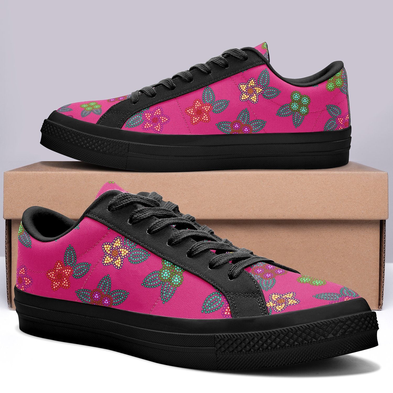 Berry Flowers Aapisi Low Top Canvas Shoes Black Sole aapisi Herman
