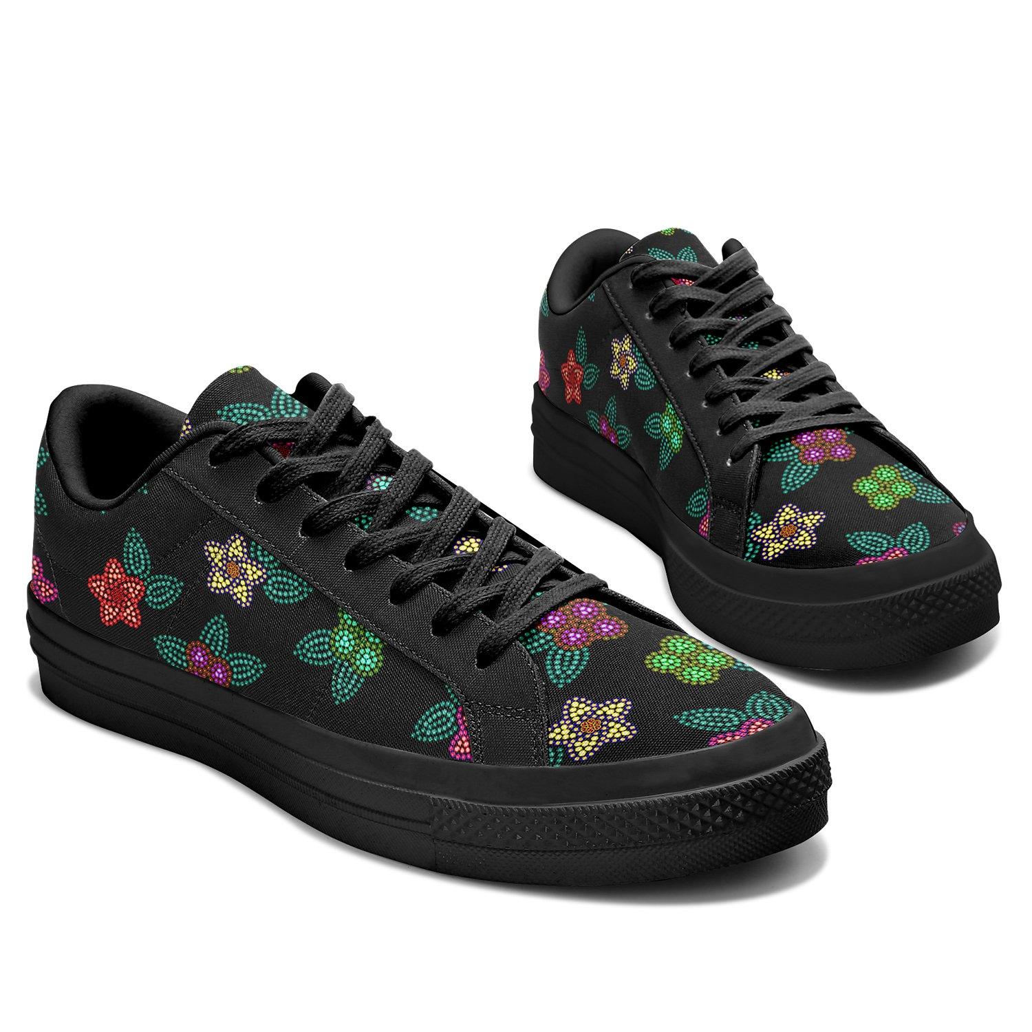 Berry Flowers Black Aapisi Low Top Canvas Shoes Black Sole aapisi Herman