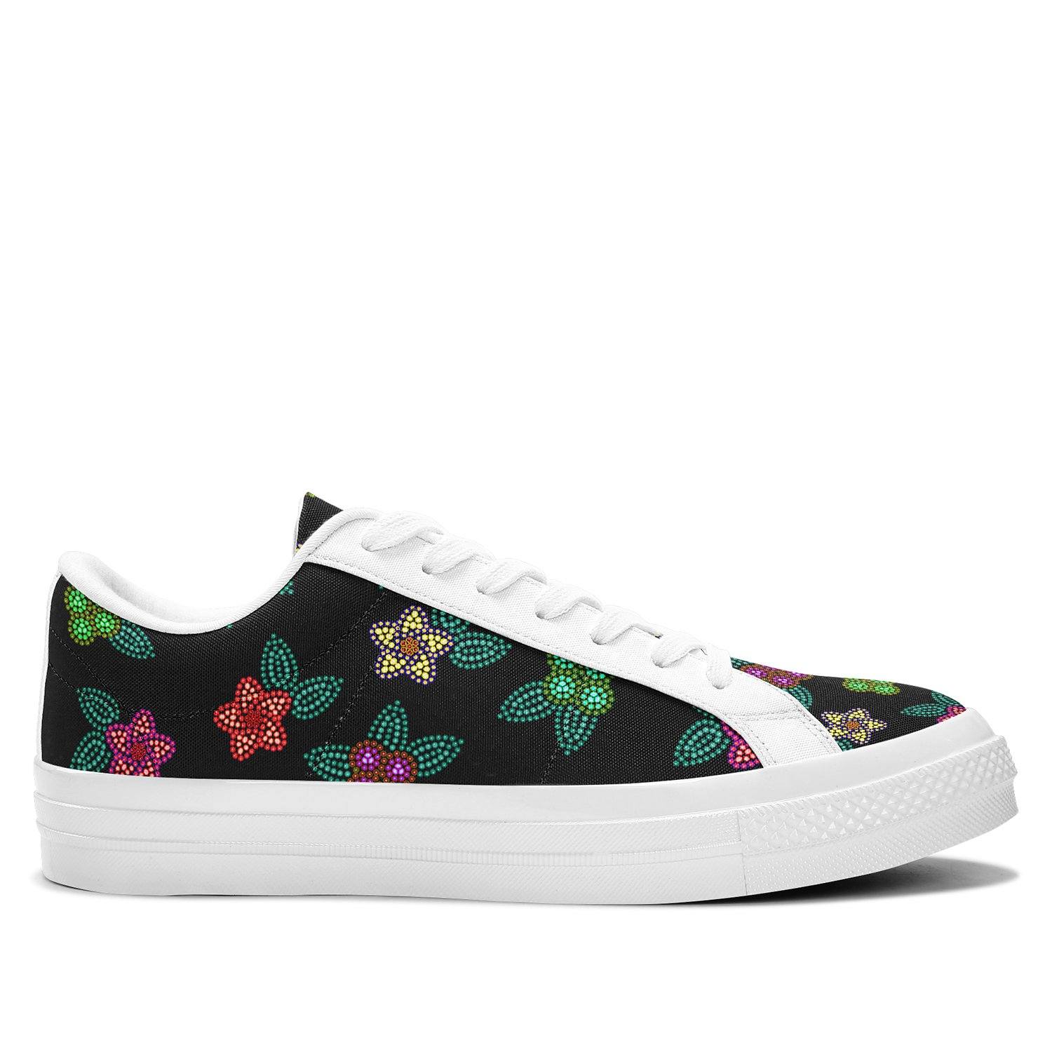 Berry Flowers Black Aapisi Low Top Canvas Shoes White Sole aapisi Herman