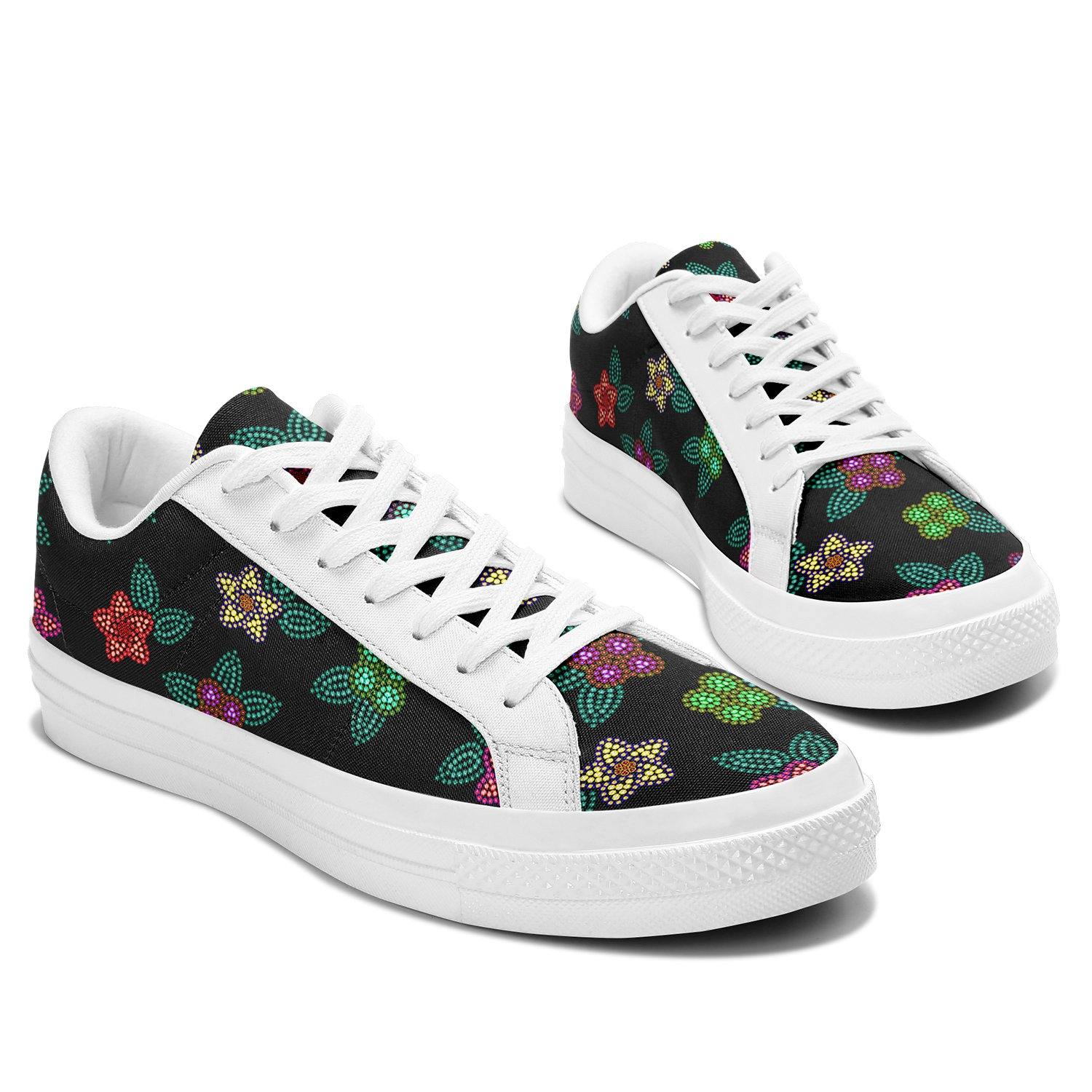 Berry Flowers Black Aapisi Low Top Canvas Shoes White Sole aapisi Herman
