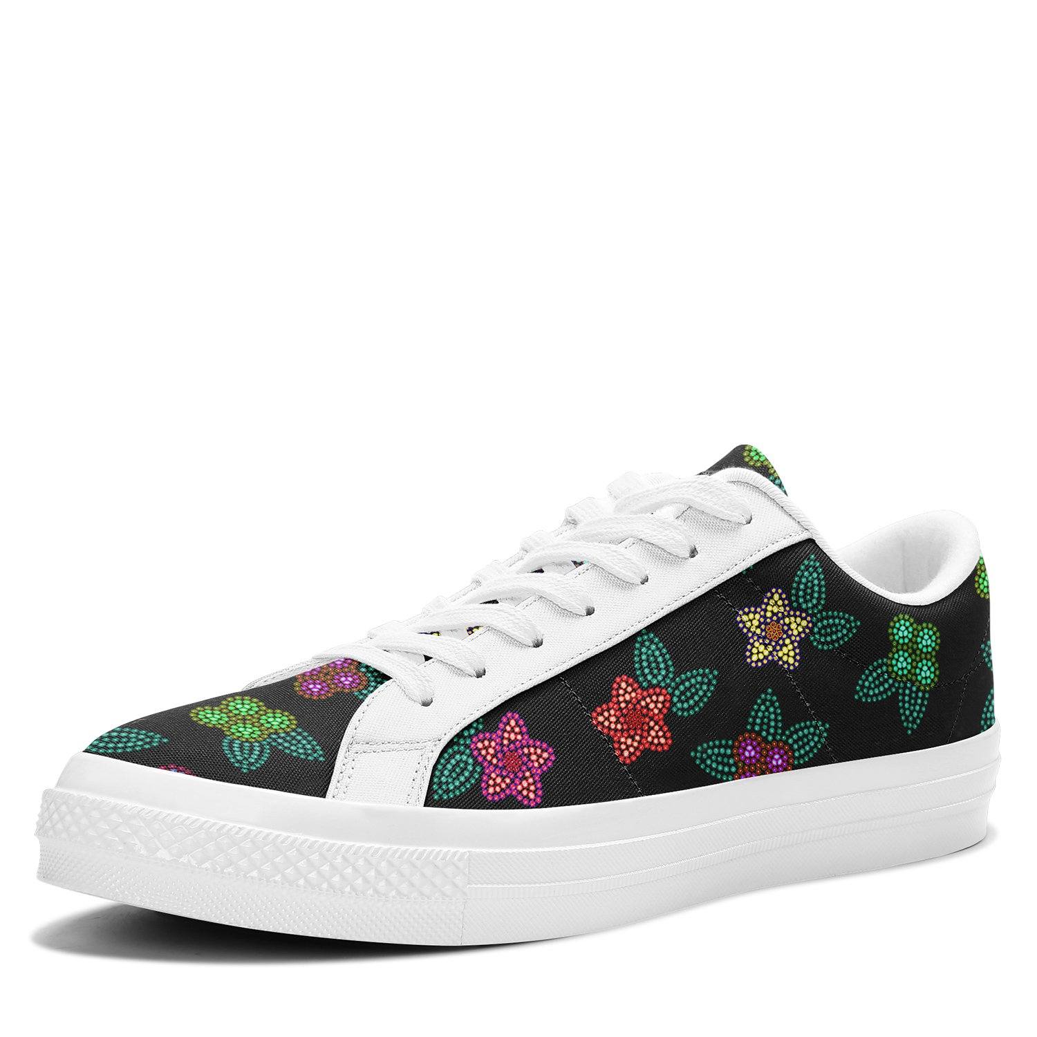 Berry Flowers Black Aapisi Low Top Canvas Shoes White Sole aapisi Herman