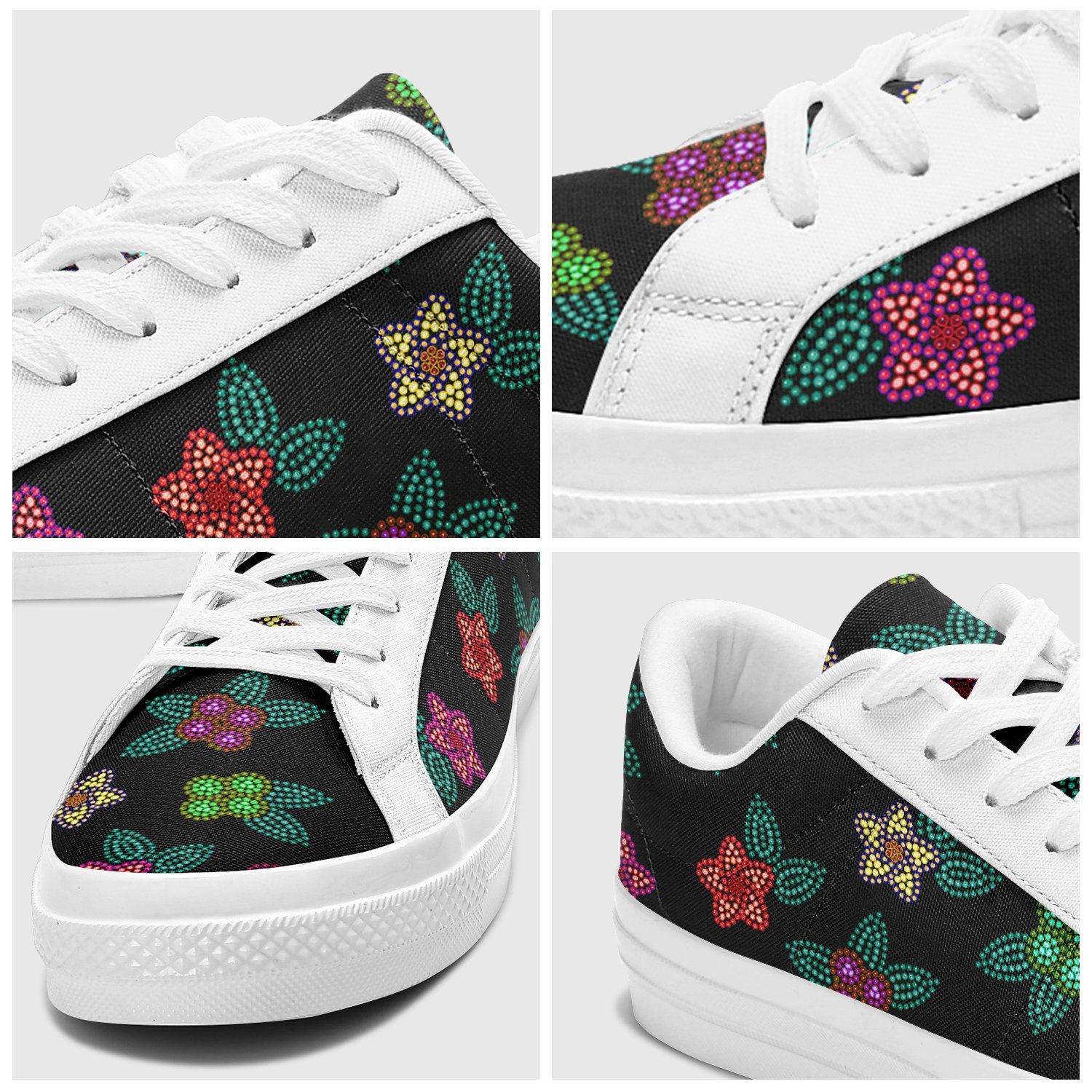 Berry Flowers Black Aapisi Low Top Canvas Shoes White Sole aapisi Herman