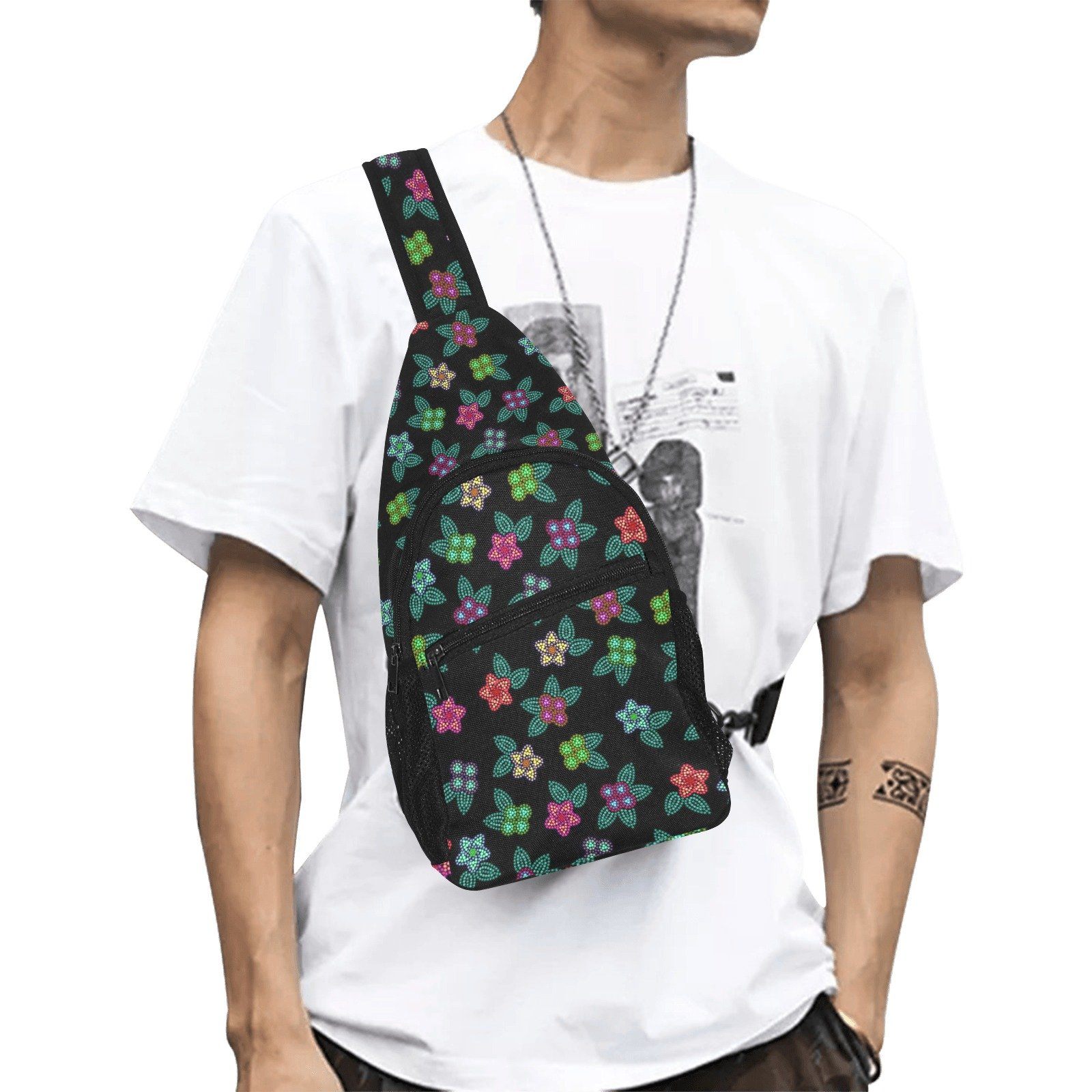 Berry Flowers Black All Over Print Chest Bag (Model 1719) All Over Print Chest Bag (1719) e-joyer