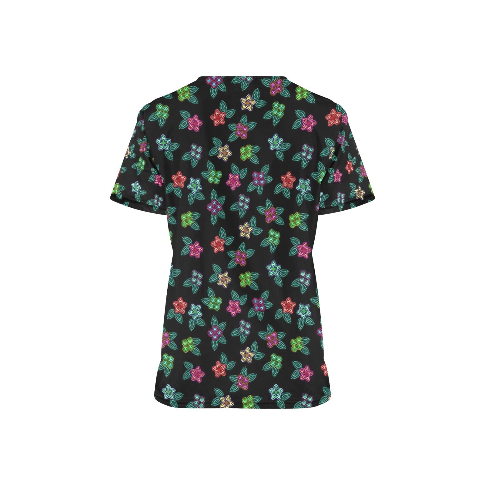 Berry Flowers Black All Over Print Scrub Top Scrub Top e-joyer