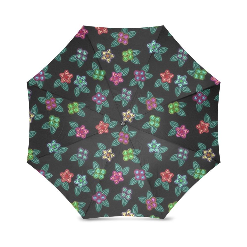 Berry Flowers Black Foldable Umbrella (Model U01) Foldable Umbrella e-joyer