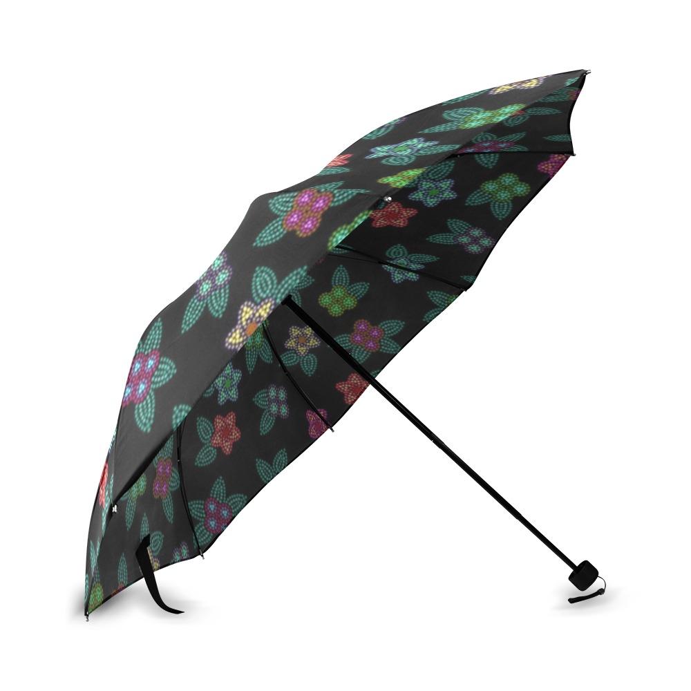 Berry Flowers Black Foldable Umbrella (Model U01) Foldable Umbrella e-joyer