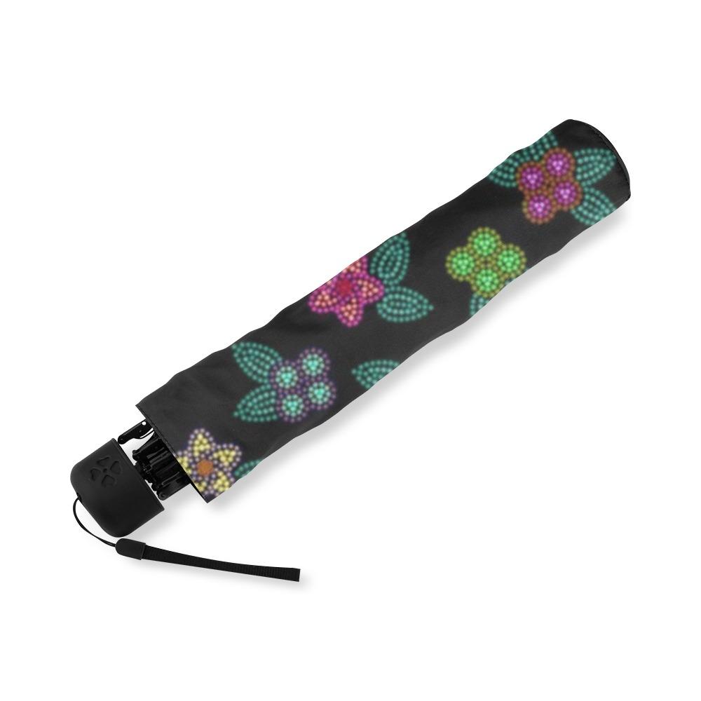 Berry Flowers Black Foldable Umbrella (Model U01) Foldable Umbrella e-joyer