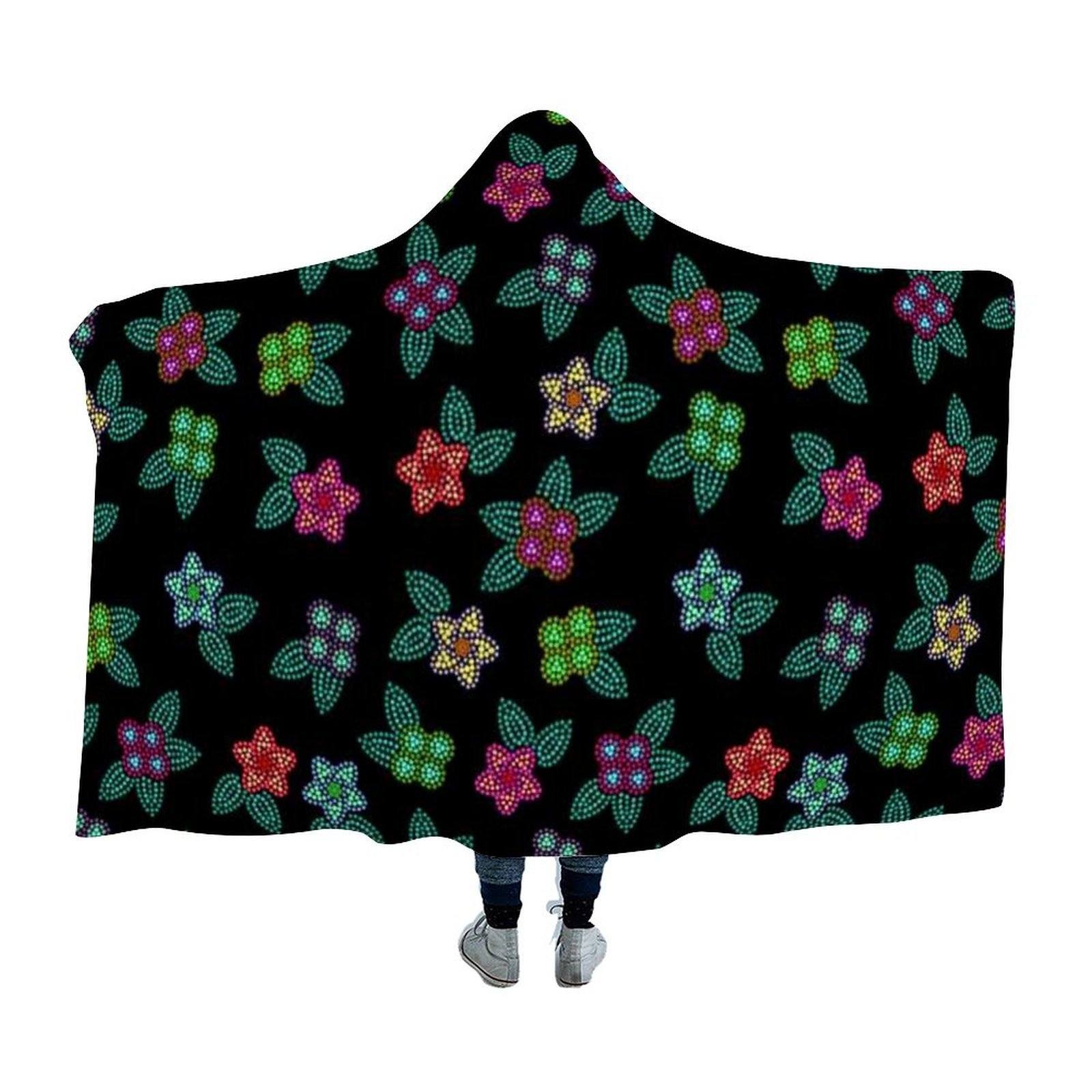 Berry Flowers Black Hooded Blanket 49 Dzine