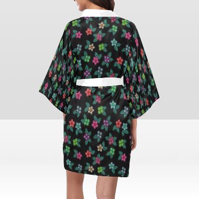 Berry Flowers Black Kimono Robe Artsadd