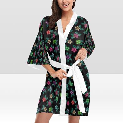 Berry Flowers Black Kimono Robe Artsadd